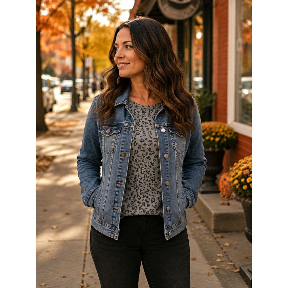 Sweet Tea's by Pink Rose Women's Gray Leopard Print Long Sleeve Scoop Neck XS